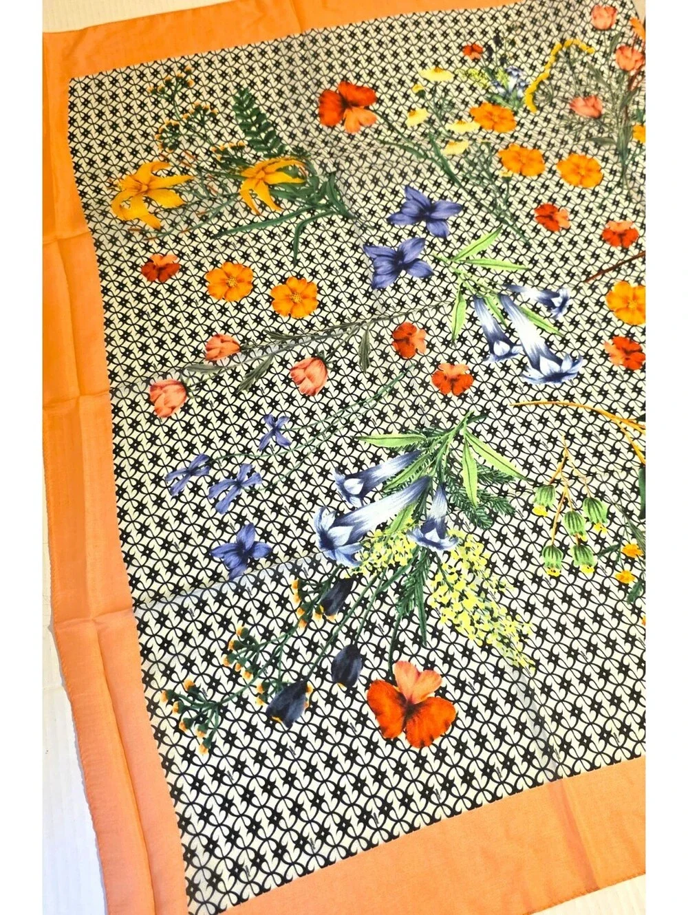 NWT Anthropologie Maeve Flora Silk Square Scarf Orange Geometric Botanical 36